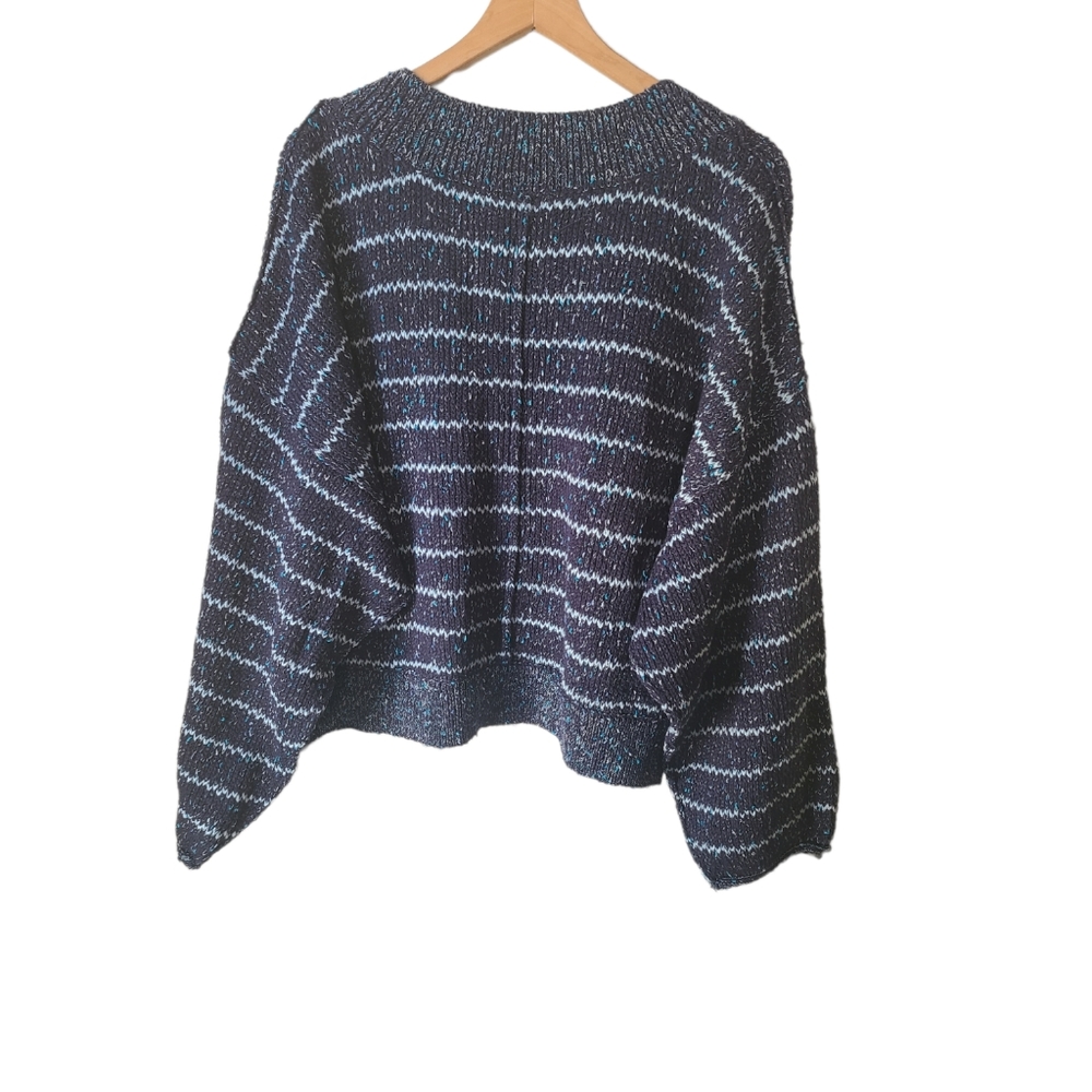 Free People NWT Starlight Blue Striped Cotton Blend Heavy Knit Sweater - Picture 8 of 14